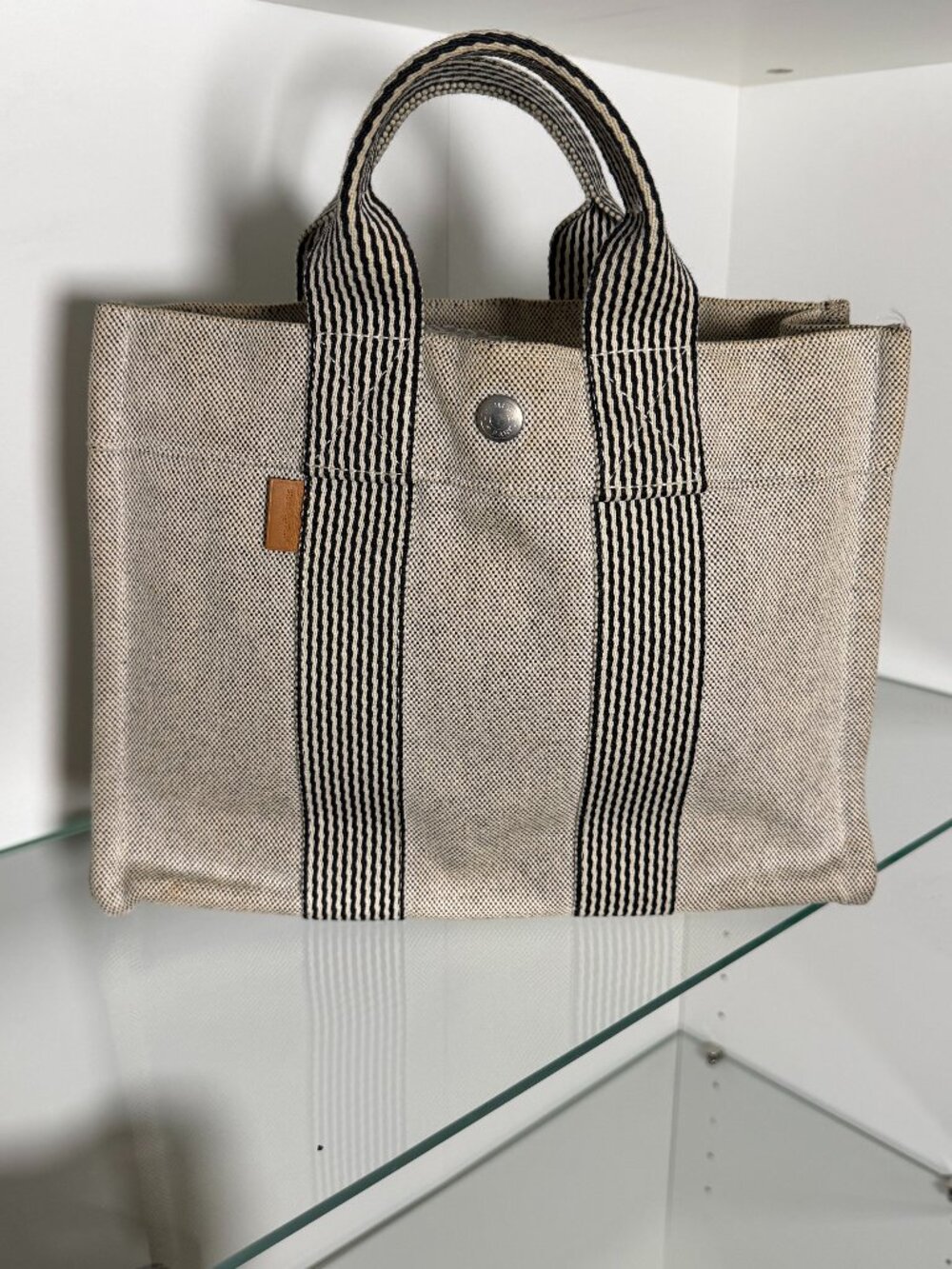Hermès Canvas Fourre Tout MM tote bag in ecru and black